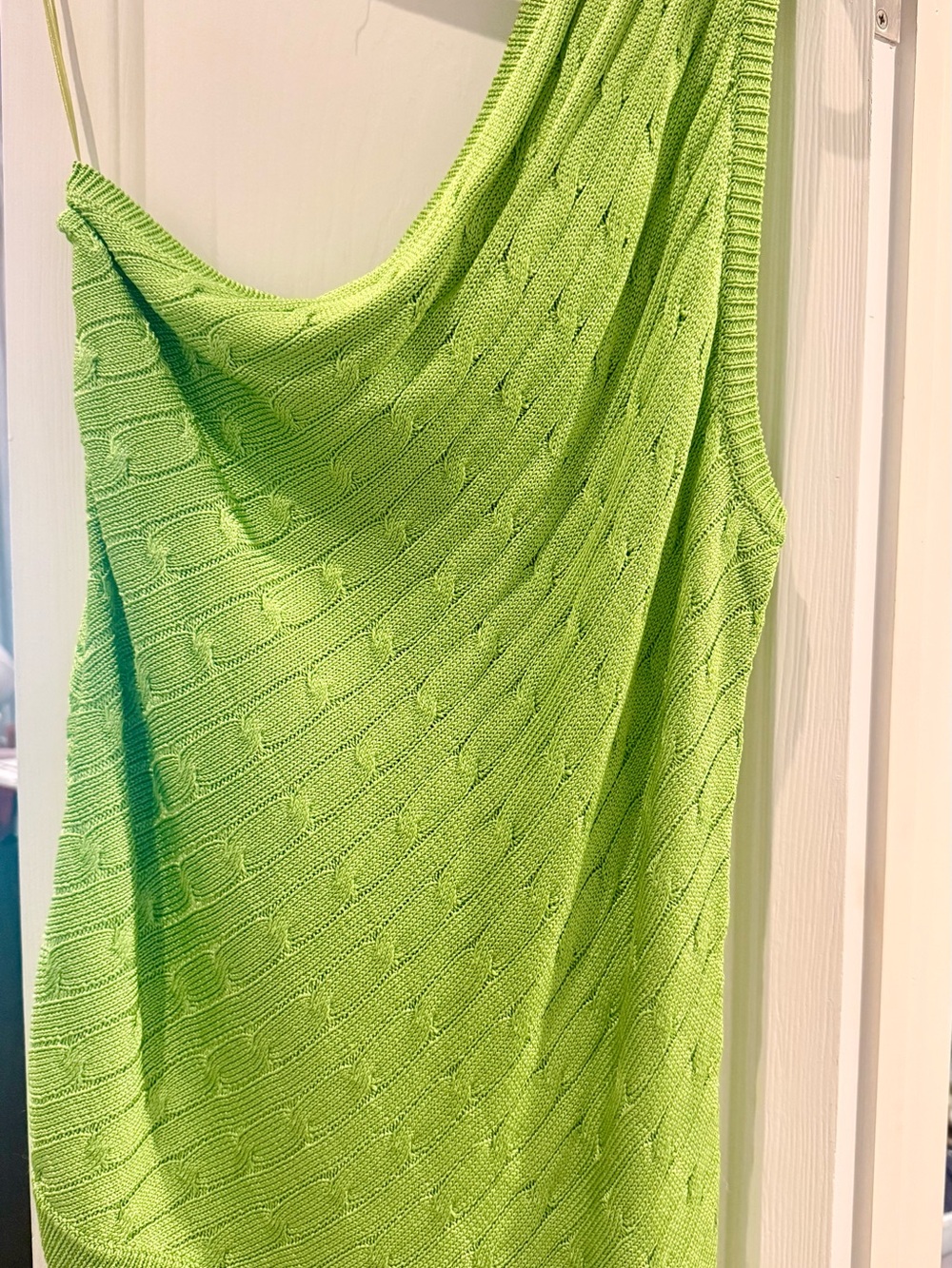 Ralph Lauren Lime Green Off-the-Shoulder Silky Knit Sweater